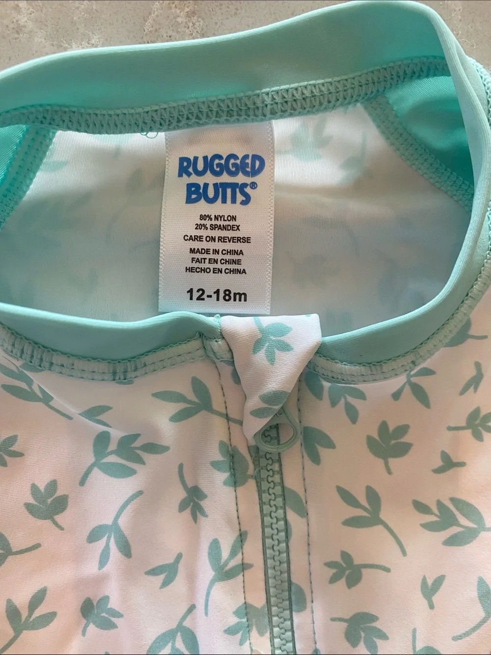 Rugged Butts Mint Green Long Sleeve Zip-Front Kids Rashguard Suit - size 12-18m